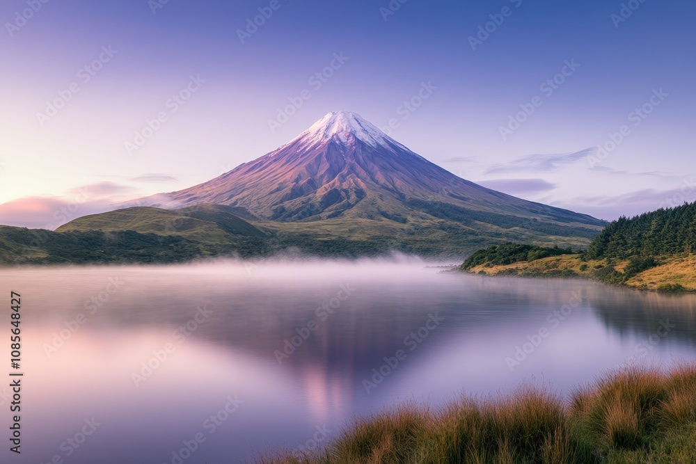 View of beautiful moody landscape in the Alps - generative ai. Beautiful simple AI generated image View of beautiful moody landscape in the Alps - generative ai. Beautiful simple AI generated image