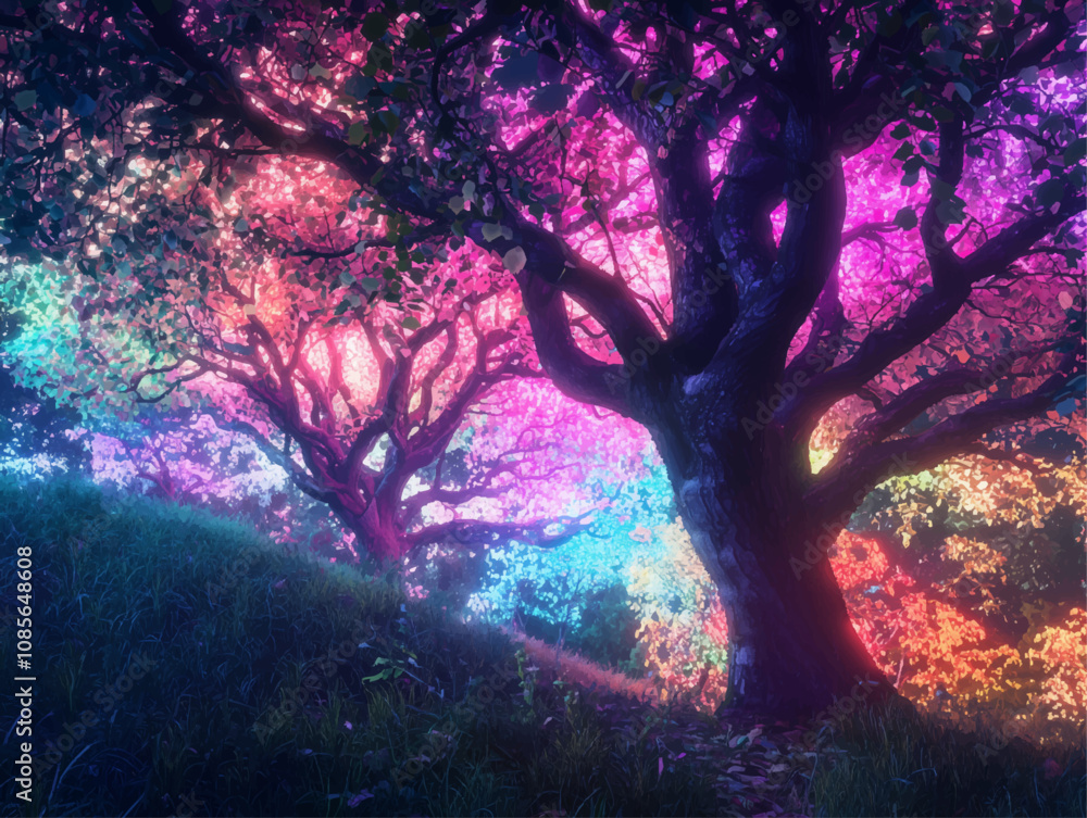 enchanted forest of glowing trees enchanted forest of glowing trees
