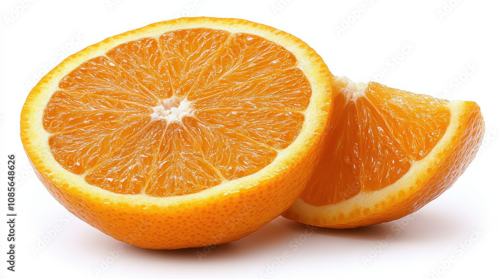 Fresh orange fruit, sliced in half, showcasing vibrant orange color and juicy texture. Perfect for healthy snacks or refreshing drinks Fresh orange fruit, sliced in half, showcasing vibrant orange color and juicy texture. Perfect for healthy snacks or refreshing drinks