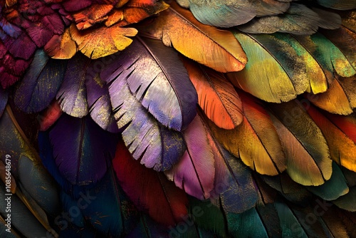 Colorful of bird macaw feathers, exotic nature background and texture
 photo