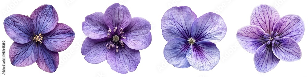 Collection of Single Violet Flower in Full Bloom with Stunning Purple Hues and Petal Texture Collection of Single Violet Flower in Full Bloom with Stunning Purple Hues and Petal Texture