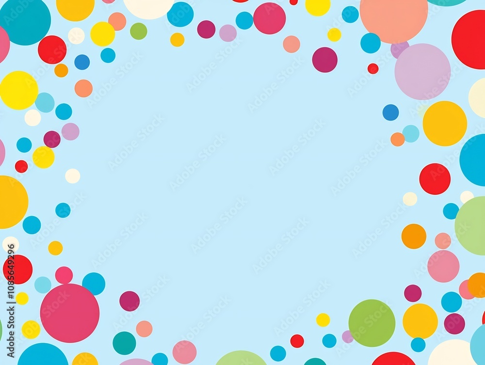 Playful Polka Dot Frame with Bright Cheerful Colors on Light Blue Background Playful Polka Dot Frame with Bright Cheerful Colors on Light Blue Background