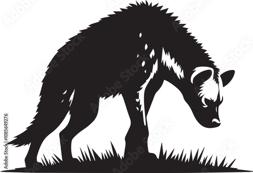 A skulking hyena with a hunched back vector silhouette design