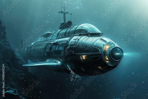 Wallpaper Mural Beautiful large bathyscaphe floating in middle of ocean during exploration Torontodigital.ca