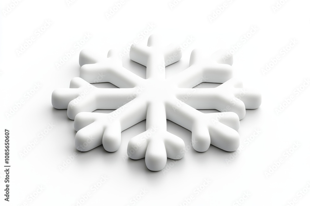 Obraz premium Snowflake icon in plasticine style with simple design and 3D render, white on transparent background, no shadows.