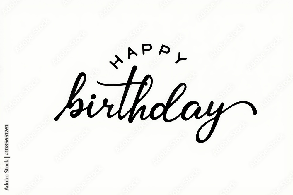 Elegant happy birthday calligraphy design with minimalistic style for celebrations. Elegant happy birthday calligraphy design with minimalistic style for celebrations.