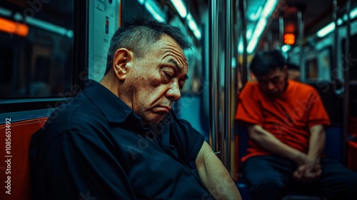 People traveling on public transport tired, sleepless and stuffy