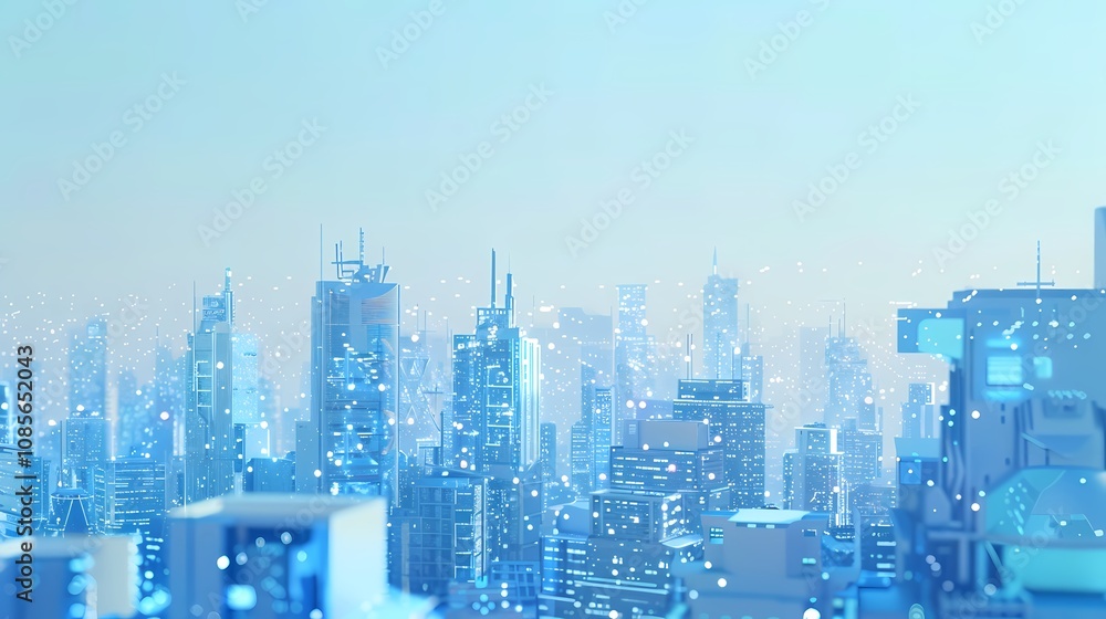 Fototapeta premium Digital technology Blue and white future city glass building poster background