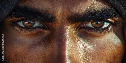 A Close-Up View of a Young Man's Intense Gaze Highlighting Striking Brown Eyes and Detailed Features in Outdoor Lighting During the Golden Hour at a Rural Location