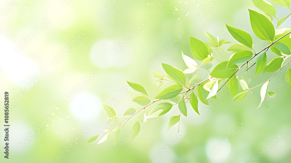 Fresh green leaves bathed in soft sunlight, creating a serene and natural scene Fresh green leaves bathed in soft sunlight, creating a serene and natural scene