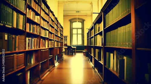 Long Library Corridor Filled With Bookshelves