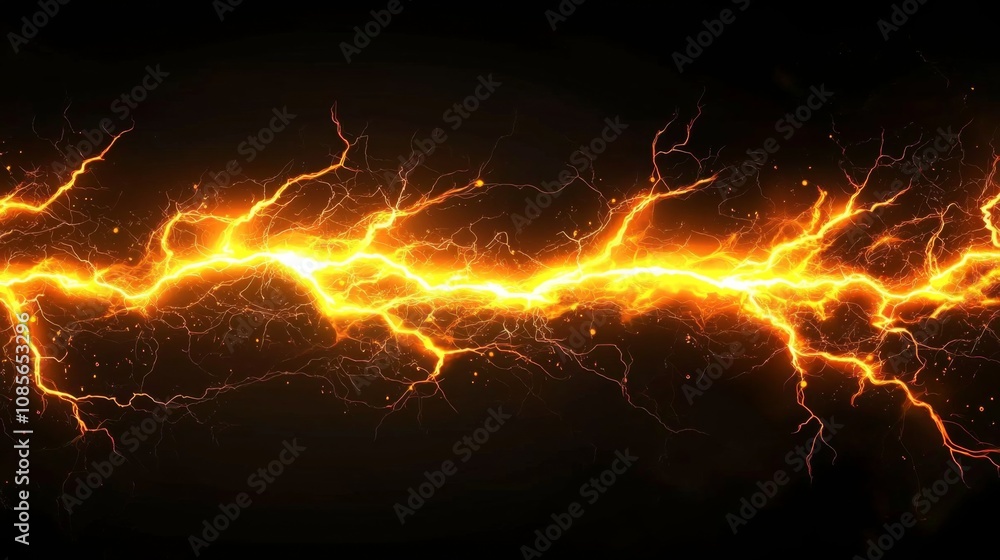 Dramatic close-up of a bright orange lightning bolt in motion against a striking black background, conveying energy and power. Dramatic close-up of a bright orange lightning bolt in motion against a striking black background, conveying energy and power.