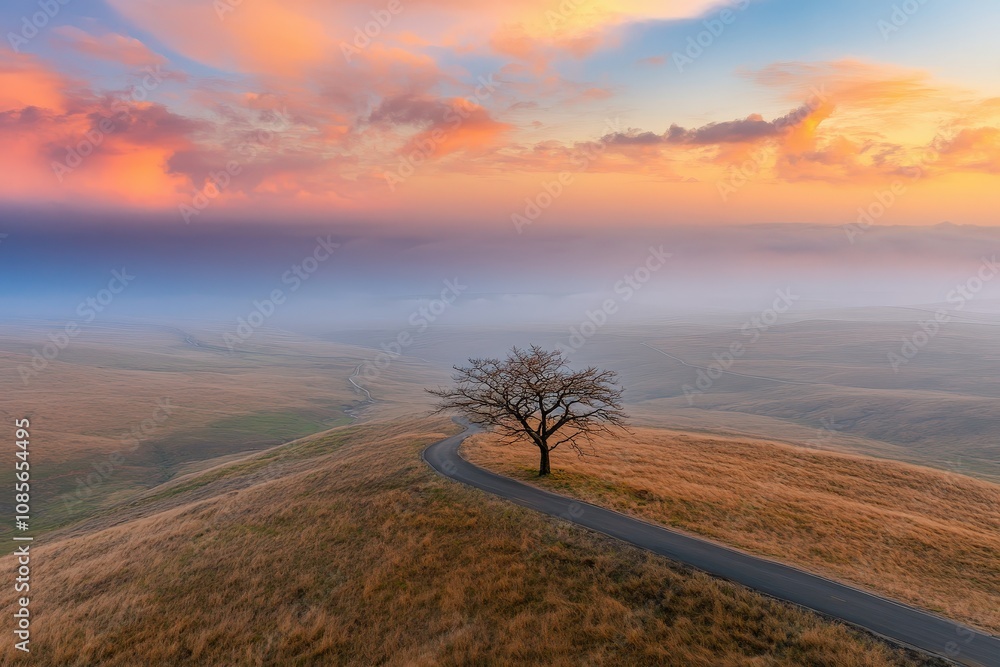 Majestic green landscape with a dense forest and a mirror-like lake under a radiant sunbeam. Beautiful simple AI generated image