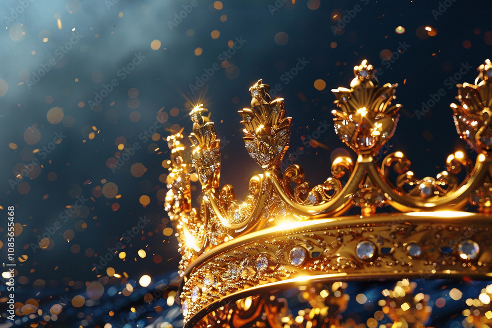 Fantastic king or queen crown from vivid gold material for coronation Fantastic king or queen crown from vivid gold material for coronation