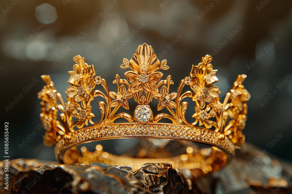 Obraz premium Fantastic king or queen crown from vivid gold material for coronation