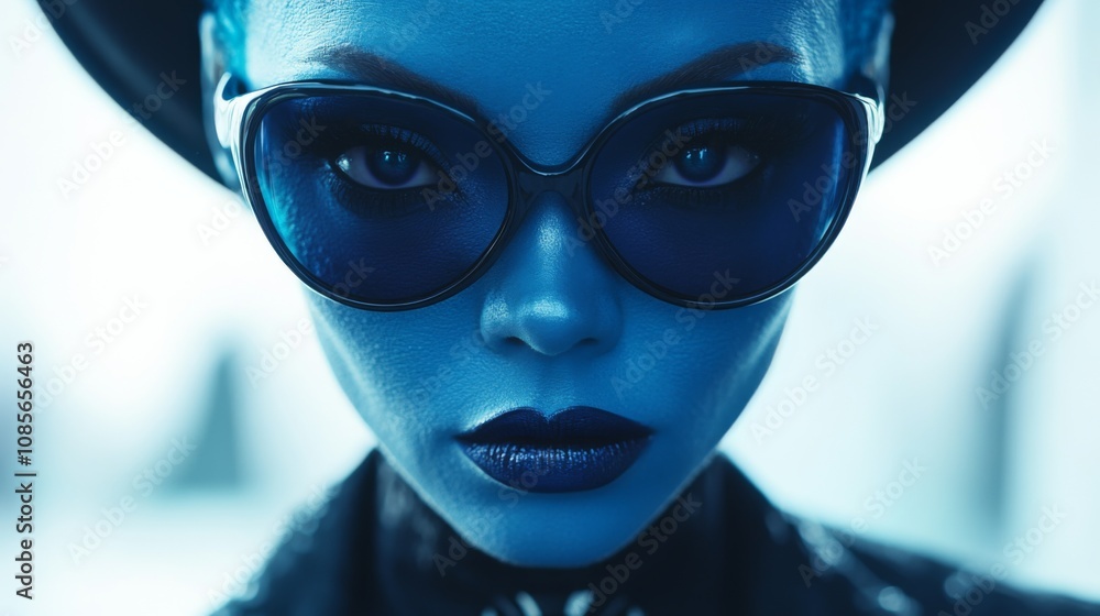 Abstract portrait of woman with futuristic circular glasses Abstract portrait of woman with futuristic circular glasses
