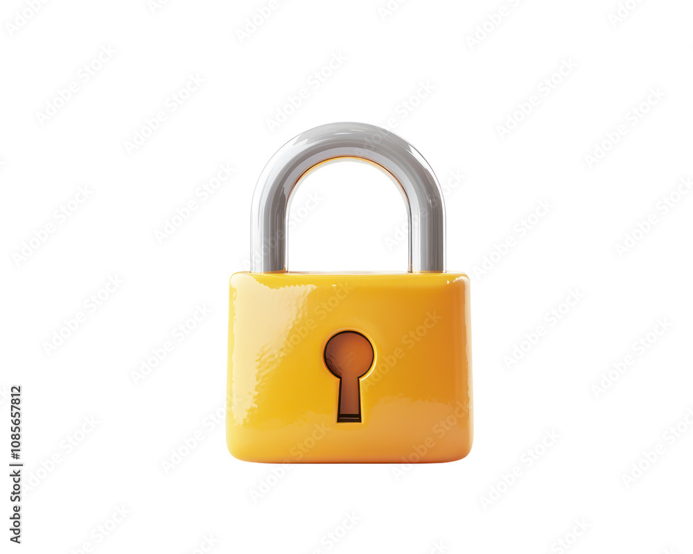 Yellow lock with a silver keyhole. Isolated on a transparency background Yellow lock with a silver keyhole. Isolated on a transparency background