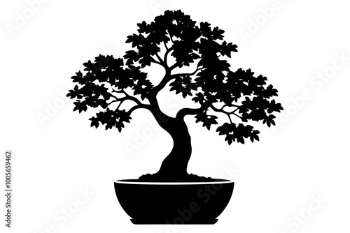 Bonsai Tree Silhouette, Bonsai Icon Vector, Tree Symbol illustration