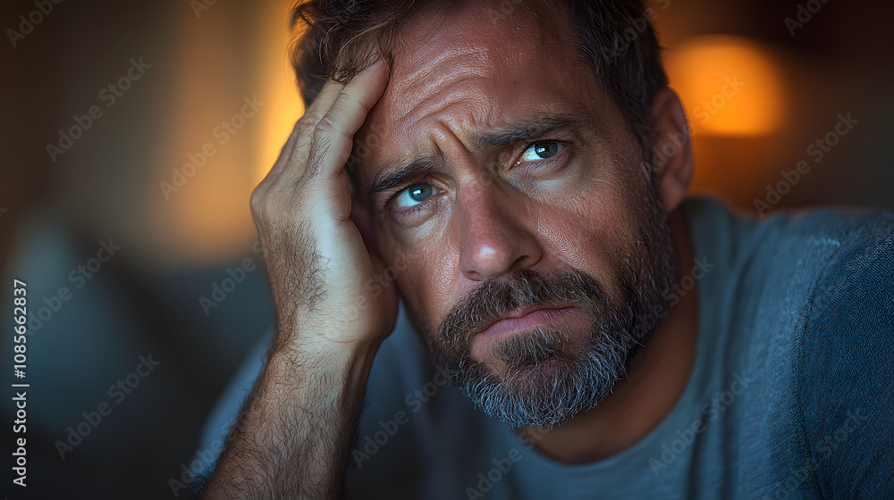 A middle-aged man sitting alone in a quiet room, holding a cup of tea, reflecting a moment of peaceful solitude and introspection, capturing the calm atmosphere of a private space, ideal for evoking f A middle-aged man sitting alone in a quiet room, holding a cup of tea, reflecting a moment of peaceful solitude and introspection, capturing the calm atmosphere of a private space, ideal for evoking f
