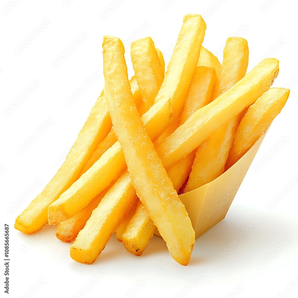 French fries isolated on a white background, close up French fries isolated on a white background, close up