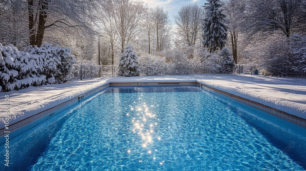Outdoor swimming pool in winter season