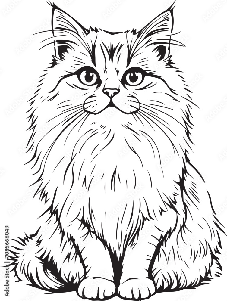 Domestic Cat Linear Drawing Sketch Art, Black and White Vector Illustration Domestic Cat Linear Drawing Sketch Art, Black and White Vector Illustration