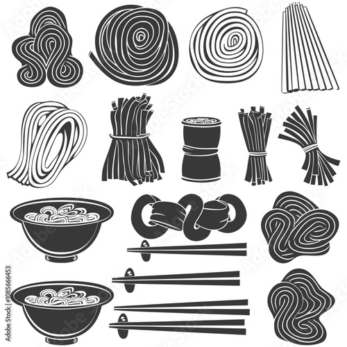 Various Shapes and Forms of Noodles in Black and White