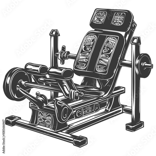 Vintage Black and White Illustration of a Leg Press Machine