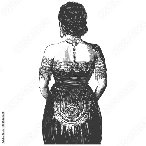 Woman in Traditional Clothing with Back to Viewer