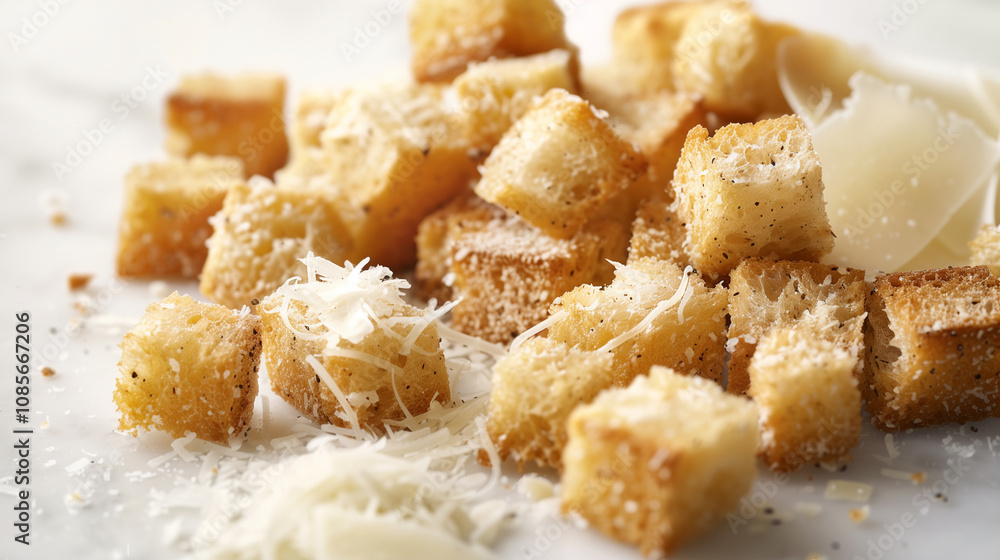 Golden Crispy Croutons with Grated Parmesan Cheese Golden Crispy Croutons with Grated Parmesan Cheese