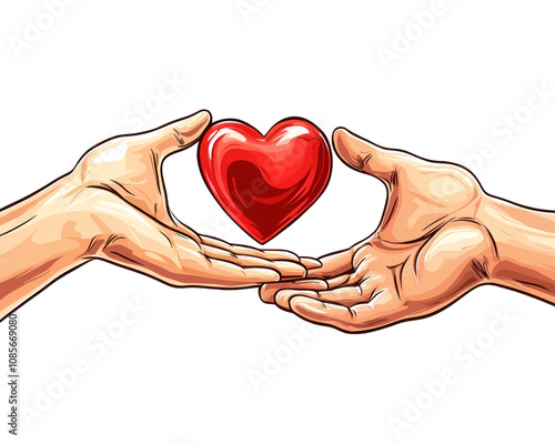 Two hands holding a red heart. on Isolated transparent background