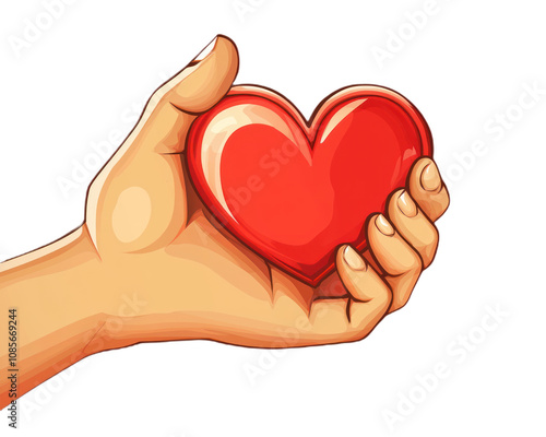 Hand holding a red heart. on Isolated transparent background