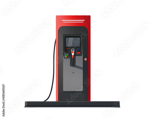 Red and black gas station with a digital screen. on Isolated transparent background