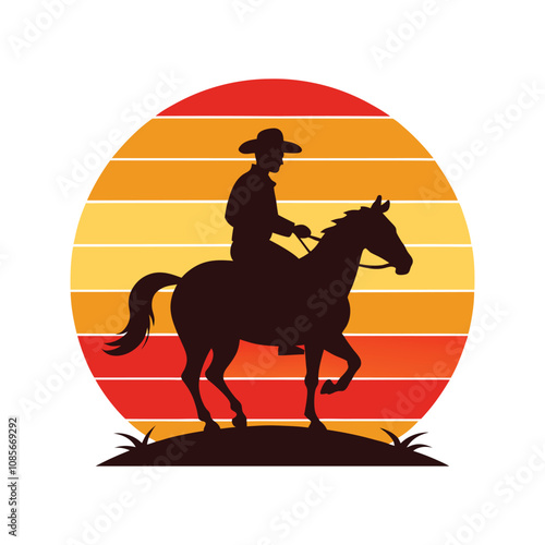 Vintage Cowboy on Horse Vector - Retro Western Silhouette Design for T-Shirt, Rustic Wild West Adventure Art