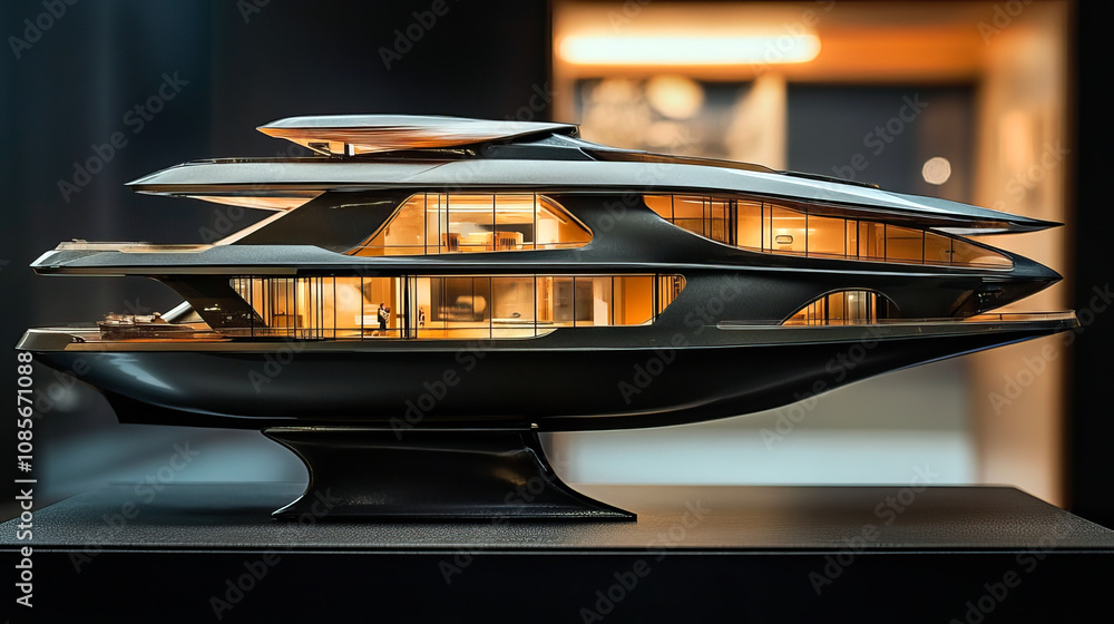 Modern Ship model. Hobbies and collecting concept Modern Ship model. Hobbies and collecting concept
