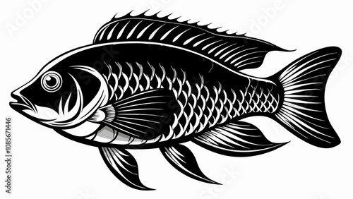 Tilapia fish vector silhouette black illustration on white background