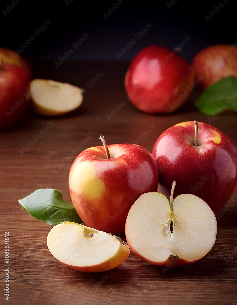 Fresh Red Apple fruit still life on wooden table