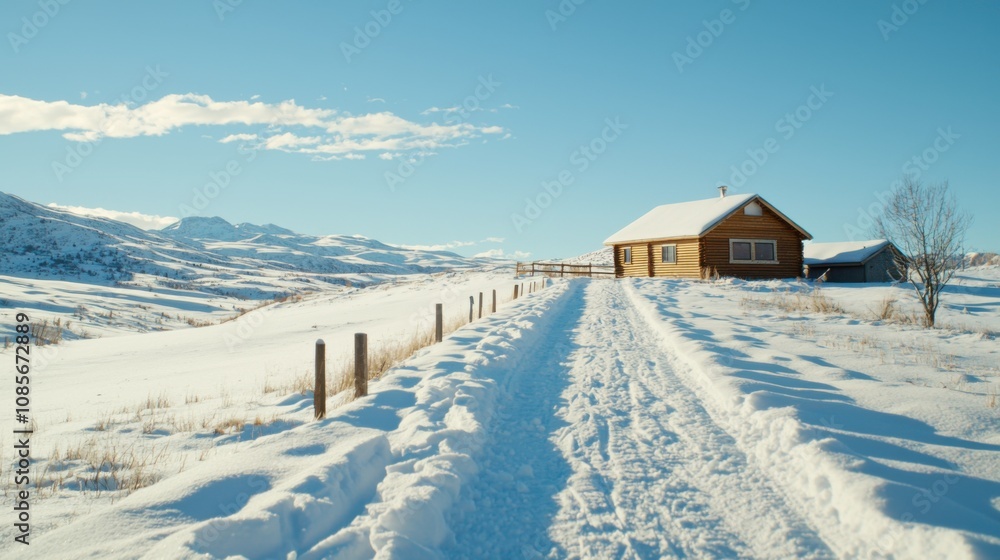 Winter cabin retreat snowy landscape photography tranquil nature