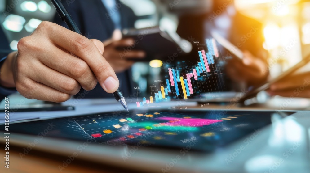 Strategic finance planning session modern office digital analysis Strategic finance planning session modern office digital analysis