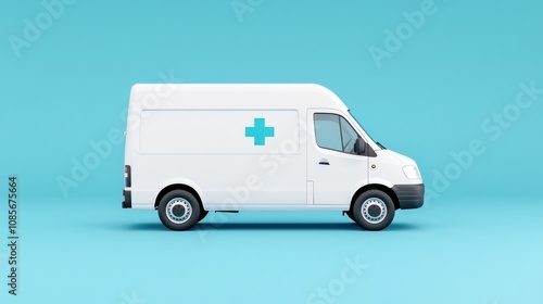Wallpaper Mural A side view of a white ambulance van on a blue background. Torontodigital.ca