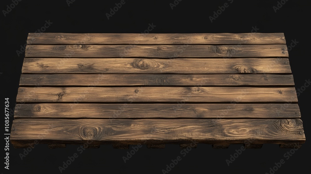 Rustic 3D Wooden Table/Bench with Dark Brown Planks in Grid Pattern on Black Background - Transparent Image with Weathered Appearance Rustic 3D Wooden Table/Bench with Dark Brown Planks in Grid Pattern on Black Background - Transparent Image with Weathered Appearance
