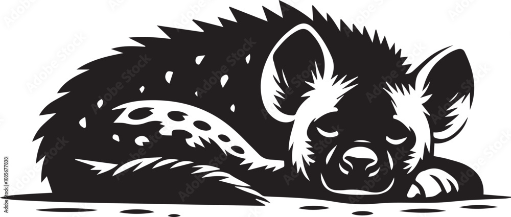 Obraz premium A sleepy hyena lying on the ground vector silhouette design