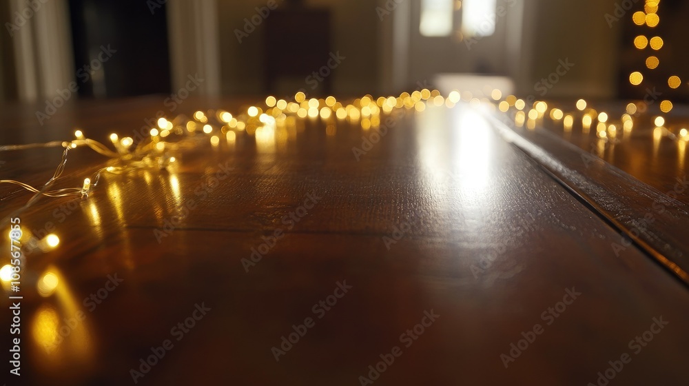 Warm and Inviting Scene of Twinkling Fairy Lights on a Wooden Surface with Soft Focus, Perfect for Capturing the Essence of Cozy Ambiance and Holiday Spirit Warm and Inviting Scene of Twinkling Fairy Lights on a Wooden Surface with Soft Focus, Perfect for Capturing the Essence of Cozy Ambiance and Holiday Spirit