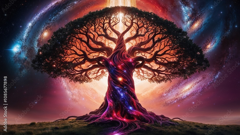 Majestic Tree of Life Intertwining with Stars and Galaxies Majestic Tree of Life Intertwining with Stars and Galaxies