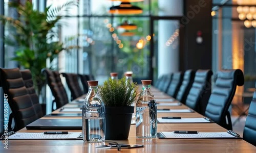 Table with Equipment in a Conference Room photo