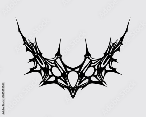 Symmetrical crown king tribal ink cyber sigilism clip art vector collection for streetwear clothing element design tattoo sticker editable