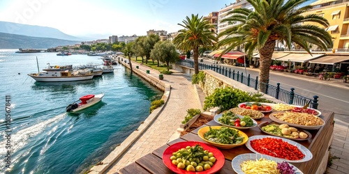 Culinary Delights Along the Canal of Cuka River in Sarande, Albania: A Food Photography Journey Capturing Authentic Local Flavors and Scenic Waterfront Dining Experiences photo