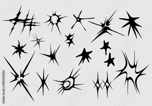 Star acid blink glitter y2k collection streetwear splash shape vector icon clothing tattoo sticker ink poster element editable