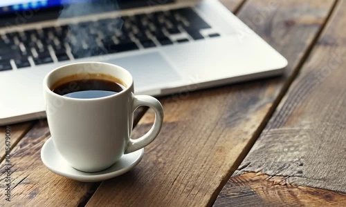 Office Table Setup with Notepad, Computer, and Coffee