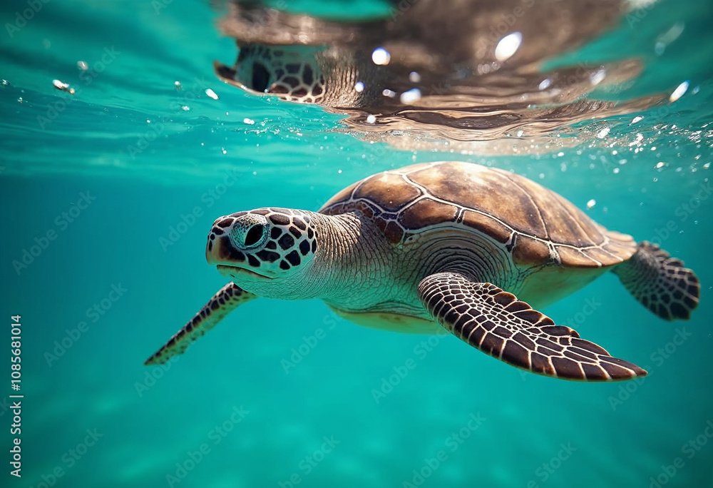 Obraz premium Majestic Sea Turtle Swimming in Clear Ocean Waters